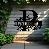 Custom Metal Floral Monogram Split Letter P Metal Address Sign House number Hanging Address Plaque Yard Sign Outdoor decor