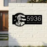 Custom Metal Nurse Looking Up USA Flag Metal Address Sign, House number, Outdoor Number Signage, Yard Sign Address Plate