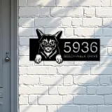 Custom Metal Abyssinian Cute peeking cat kitten Metal Address Sign, House number, Outdoor Number Signage, Yard Sign Address Plate