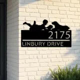 Custom Metal Boy reading book with dog Metal Address Sign, House number, Outdoor Number Signage, Yard Sign Address Plate