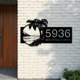 Custom Metal Island Beach Scene Palm Tree Metal Address Sign, House number, Outdoor Number Signage, Yard Sign Address Plate