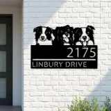 Custom Metal Peeking dogs border collie Metal Address Sign, House number, Outdoor Number Signage, Yard Sign Address Plate
