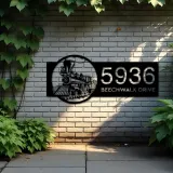 Custom Metal Train Metal Address Sign, House number, Outdoor Number Signage, Yard Sign Address Plate001