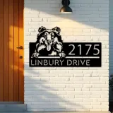 Custom Metal Collie dog Puppy Metal Address Sign House number Hanging Address Plaque Yard Sign Outdoor decor