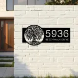 Custom Metal Tree of Life with Sun and Moon Metal Address Sign Custom House number Hanging Address Plaque Yard Sign Outdoor