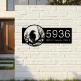 Custom Metal Black crow raven on a tree branch Metal Address Sign, House number, Outdoor Number Signage, Yard Sign Address Plate