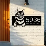 Custom Metal Somali Cute peeking cat kitten Metal Address Sign, House number, Outdoor Number Signage, Yard Sign Address Plate