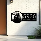 Custom Metal Halloween house Metal Address Sign, House number, Outdoor Number Signage, Yard Sign Address Plate