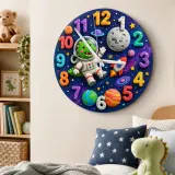 Astronauten-Dinosaurier Wanduhr für das Kinderzimmer | Galaxie Planeten Dekoration, Andenken Geschenk für das Babyzimmer (34,5 cm)