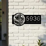 Custom Metal Fish sea life Metal Address Sign, House number, Outdoor Number Signage, Yard Sign Address Plate002