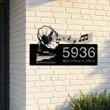 Custom Metal Gramophone retro record music Metal Address Sign Custom House number Hanging Address Plaque Yard Sign Outdoor