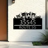 Custom Metal Cute peeking cats kittens Metal Address Sign, House number, Outdoor Number Signage, Yard Sign Address Plate