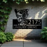 Custom Metal Floral Llama animal Metal Address Sign, House number, Outdoor Number Signage, Yard Sign Address Plate