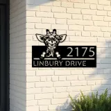 Custom Metal Peeking Giraffe Wild animal wildlife Metal Address Sign, House number, Outdoor Number Signage, Yard Sign Address Plate