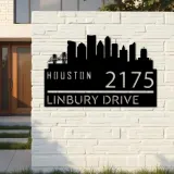 Custom Metal Houston city skyline Metal Address Sign Hanging Address Plaque house number Yard Outdoor Sign