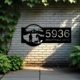 Custom Metal Hunter on the lake Metal Address Sign, House number, Outdoor Number Signage, Yard Sign Address Plate