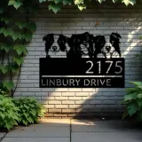 Custom Metal Peeking dogs border collie Metal Address Sign, House number, Outdoor Number Signage, Yard Sign Address Plate