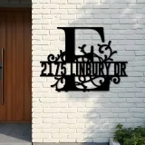 Custom Metal Floral Monogram Split Letter E Metal Address Sign House number Hanging Address Plaque Yard Sign Outdoor decor