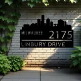 Custom Metal Milwaukee city skyline Metal Address Sign Hanging Address Plaque house number Yard Outdoor Sign