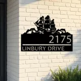 Custom Metal Boat with dolphins Metal Address Sign, House number, Outdoor Number Signage, Yard Sign Address Plate