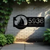 Custom Metal Sailboat Metal Address Sign Custom House number Hanging Address Plaque Yard Sign Outdoor