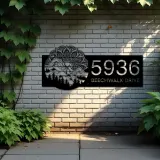 Custom Metal Mountain scene wild life Metal Address Sign, House number, Outdoor Number Signage, Yard Sign Address Plate