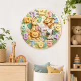 Pastel Safari Animals Kids Room Wall Clock