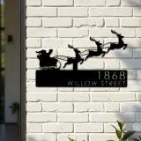 Custom Metal Santa claus Christmas Reindeer sleigh Metal Address Sign, House number, Outdoor Number Signage, Yard Sign Address Plate