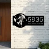 Custom Metal Astronaut on globe spaceman adventure Address Sign House number Hanging Address Plaque Yard Sign Outdoor Sign