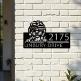 Custom Metal Old English Sheepdog US flag glasses Metal Address Sign House number Hanging Address Plaque Yard Outdoor decor