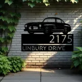Custom Metal Classic car Metal Address Sign Custom House number Hanging Address Plaque Yard Sign Outdoor
