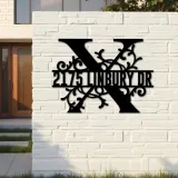 Custom Metal Floral Monogram Split Letter X Metal Address Sign House number Hanging Address Plaque Yard Sign Outdoor decor