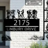 Custom Metal peeking dogs puppy Metal Address Sign House number Hanging Address Plaque Yard Sign Outdoor decor