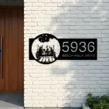 Custom Metal Dad Mom and Sons go fishing Metal Address Sign Custom House number Hanging Address Plaque Yard Sign Outdoor
