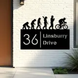 Custom Metal Cycling evolution Bicycle rider Metal Address Sign, House number, Outdoor Number Signage, Yard Sign Address Plate