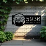 Custom Metal Drum music notes Metal Address Sign Custom House number Hanging Address Plaque Yard Sign Outdoor Sign