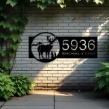 Custom Metal Deer buck mountain scene Metal Address Sign, House number, Outdoor Number Signage, Yard Sign Address Plate