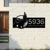 Custom Metal Bear forest scene wild life Metal Address Sign, House number, Outdoor Number Signage, Yard Sign Address Plate