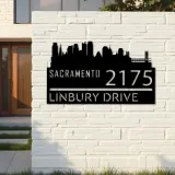 Custom Metal Sacramento city skyline Metal Address Sign Hanging Address Plaque house number Yard Outdoor Sign