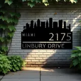 Custom Metal Miami city skyline Metal Address Sign Hanging Address Plaque house number Yard Outdoor Sign
