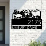 Custom Metal Forest elk deer bear scene Metal Address Sign, House number, Outdoor Number Signage, Yard Sign Address Plate