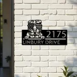 Custom Metal Sharpei dog US flag glasses Metal Address Sign House number Hanging Address Plaque Yard Sign Outdoor decor