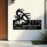 Custom Metal Deer buck head mountain scene Wild life Metal Address Sign, House number, Outdoor Number Signage, Yard Sign Address Plate