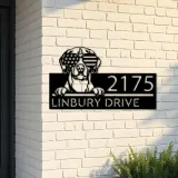 Custom Metal Foxhound dog US flag glasses Metal Address Sign House number Hanging Address Plaque Yard Sign Outdoor decor