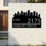 Custom Metal Miami city skyline Metal Address Sign Hanging Address Plaque house number Yard Outdoor Sign