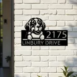 Custom Metal Bernese Mountain dog Puppy Metal Address Sign House number Hanging Address Plaque Yard Sign Outdoor decor