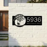 Custom Metal Girl on Swing Metal Address Sign, House number, Outdoor Number Signage, Yard Sign Address Plate