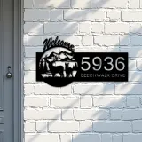Custom Metal Deer mountain scene Wildlife Welcome Metal Address Sign, House number, Outdoor Number Signage, Yard Sign Address Plate