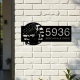 Custom Metal Fireman Fire Fighter US flag Metal Address Sign House number Hanging Address Plaque Yard Sign Outdoor