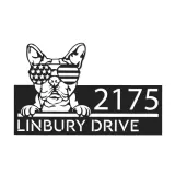Custom Metal Boston terrier dog US flag glasses Metal Address Sign House number Hanging Address Plaque Yard Sign Outdoor decor